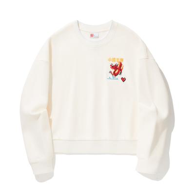 Li Ning Daily Prosperity Series Casual Sports Dragon Year Totem Round Neck Long Sleeve Sweatshirt Women Sweatshirt Off-White AWDU330-1