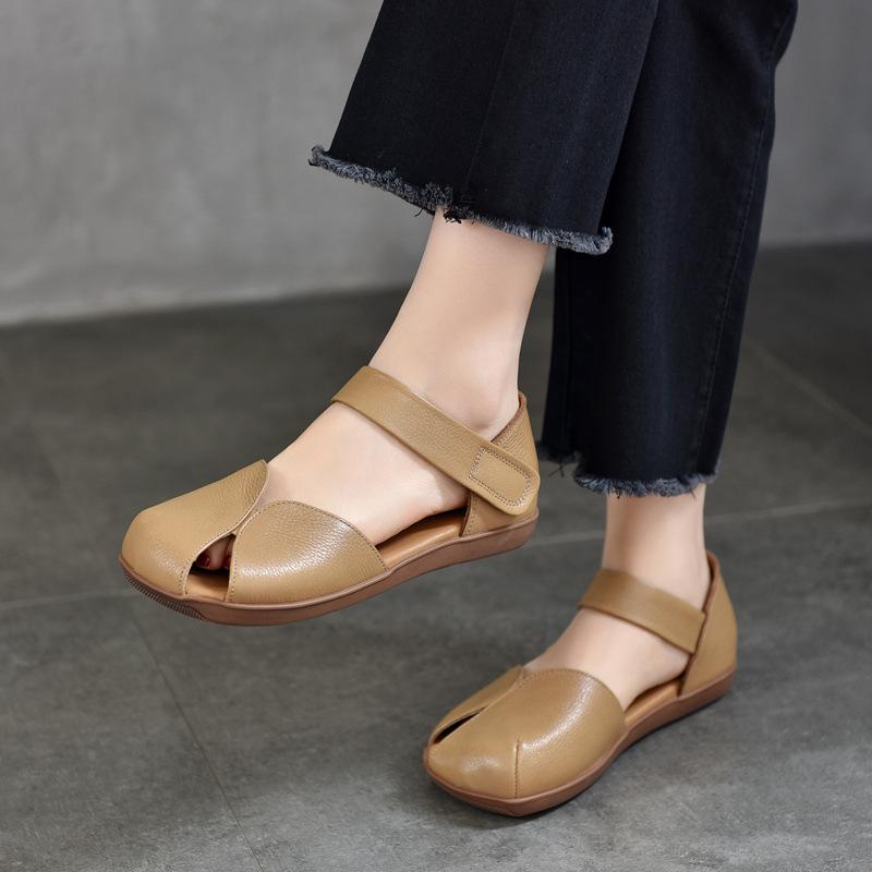 Fashion GKTINOO Flat Sandals Women's Genuine Leather Peep Toe Roman Shoes 2024 Summer New Cowhide Soft Sole Versatile Women's Shoes