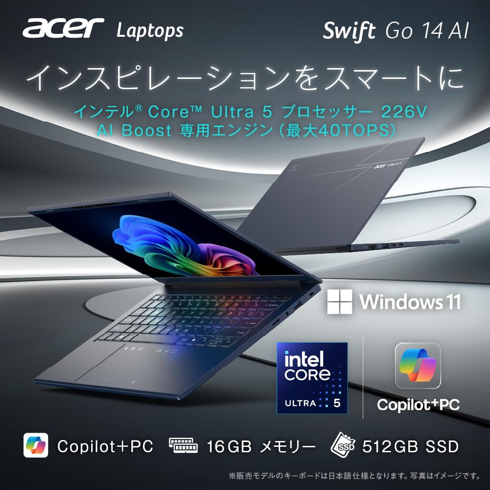 Acer Swift Go 14 AI Intel Core Ultra OLED Glossy WUXGA 16GB 512GB Battery Thin and IR Japanese Steam Laptop, 5, Display, DCI-P3 100% 1610 Resolution,