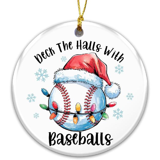Baseball Ornament 2025 with Santa Hat and LightsDeck The Halls with Baseballs Ornament, White Elephant Gift for Baseball Players, Coaches, and Fans,