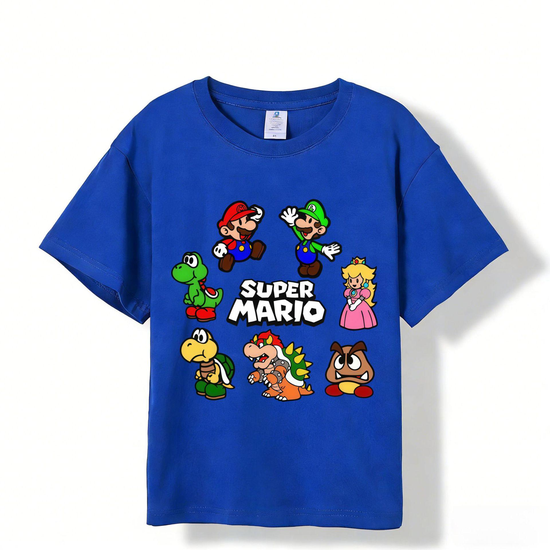 180g Pure Cotton Super Mario Cartoon Short Sleeve Children s T-shirt 160cm