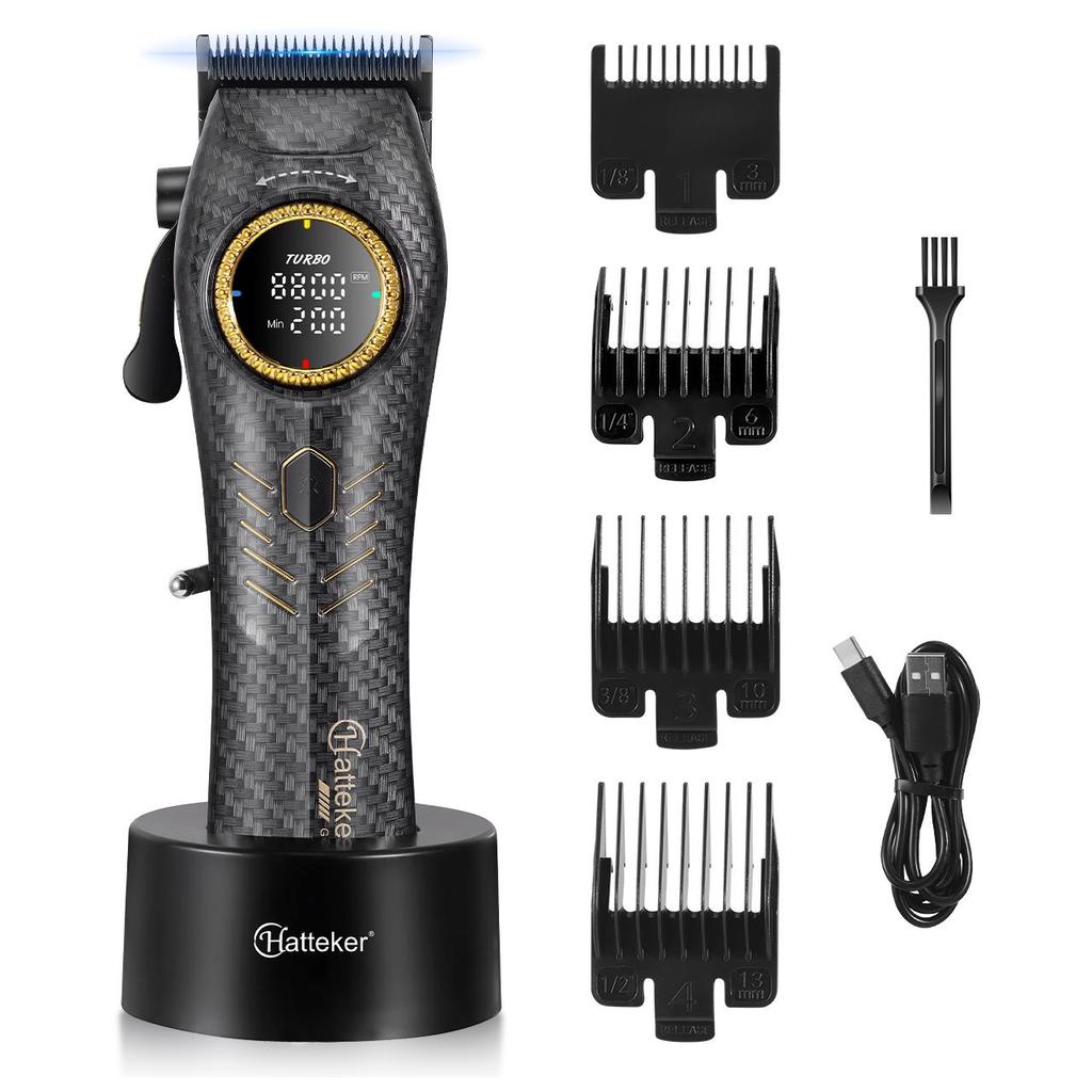 Professional Hair Clippers 5000-9000RPM Adjustable Speed DLC Blades 4 Guide Combs USB Base Charging Barber Trimmer