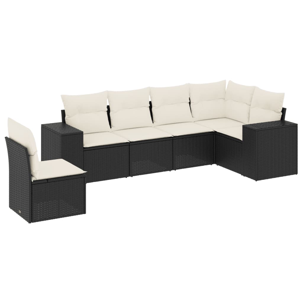 Vidaxl 6-Cz. Set di Mobili da Giardino con Cuscini, Polyrattan Nero