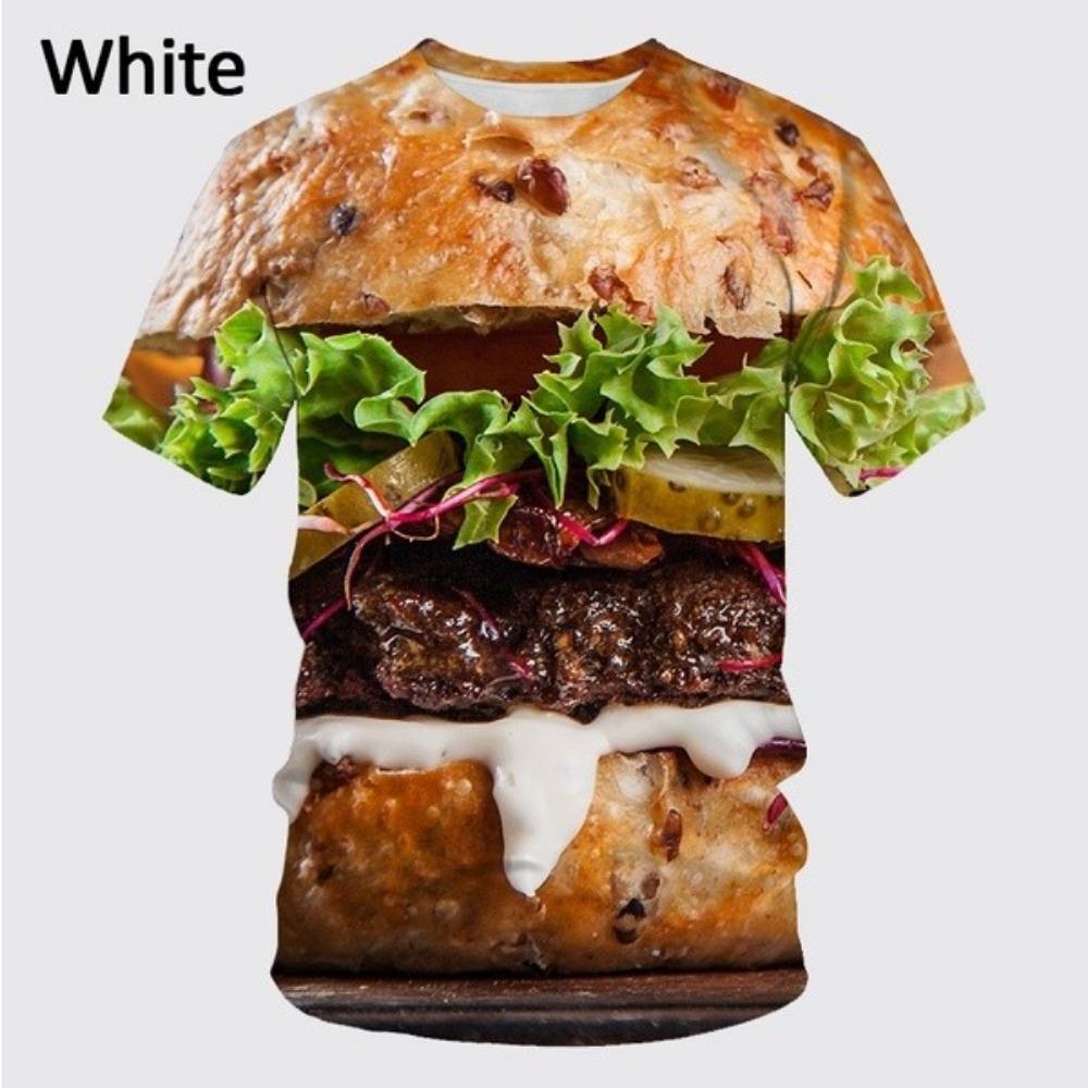 Fashionable Burger, Pizza, and French Fries 3D Printed New Men's Round Neck Summer Short sleeved Top T-shirt