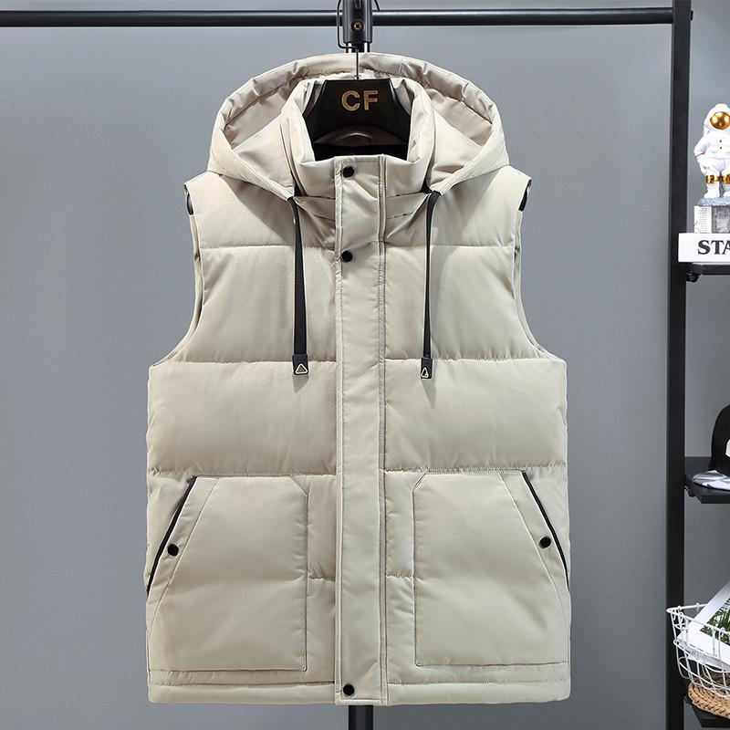 Men's Korean Style Hooded Cotton Vest with Printed Logo - Thick Sleeveless Outerwear for Autumn/Winter
