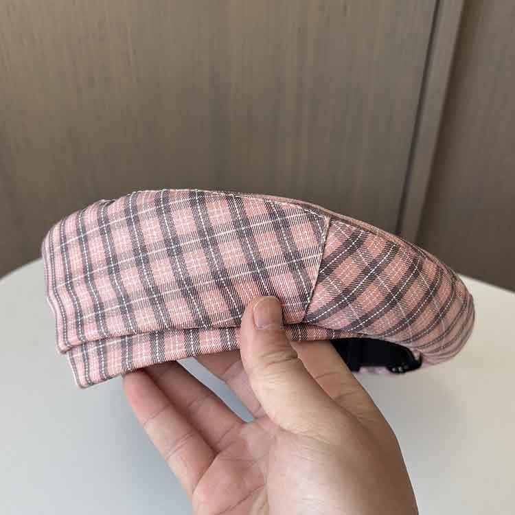 Hat Female Vintage British Plaid Beret Spring Summer Thin Breathable Painter Hat Versatile Soft Girl Pumpkin Hat