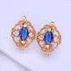 LSOOYH Boucles d'oreilles à clip Couleur Or Rose Boucle d'oreille Tendance Pour Femmes Géométrie Fleur Zircone Cubique Bleu Boucles d'oreilles Puces Bijoux