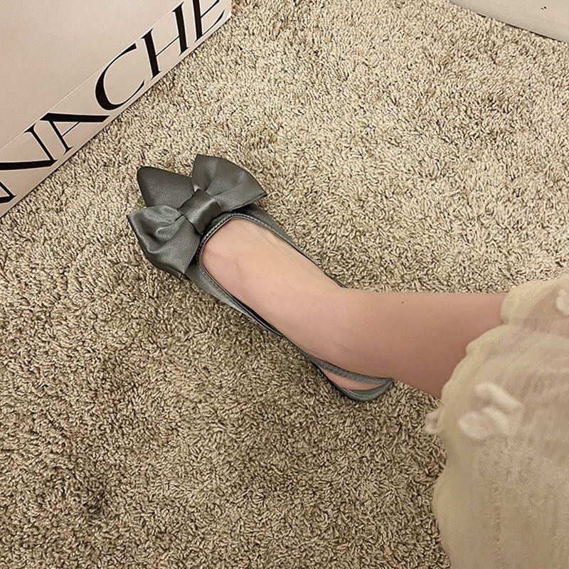 Bow Sandals Women Summer Pointed Low Heel Sandals Women Fashion Baotou Thin Strap Sandals High Heels Sandalias