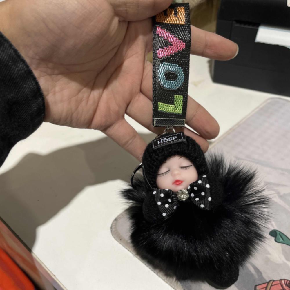 Cars Key Ring Jewelry Gift Sleeping Baby Doll Pompom Keyring Fluffy Plush Doll Plush Keychain