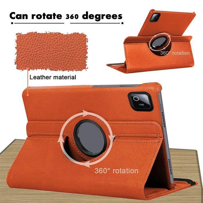 Coque pour Xiaomi Pad 8 / 8 Pro / 9, Etui Rotatif 360° Multi-Angle Anti-Rayures Cuir PU Orange