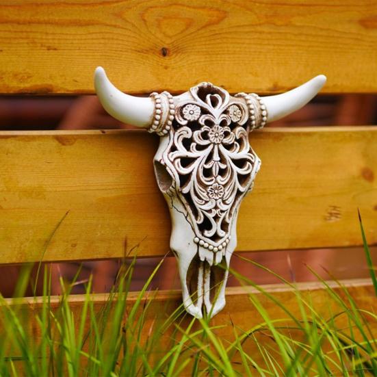 Retro Bull Skull Ornament Resin 3D Hollow Bull Skull Wall Sculpture Longhorn Cow Head Wall Art Decor for Living Room
