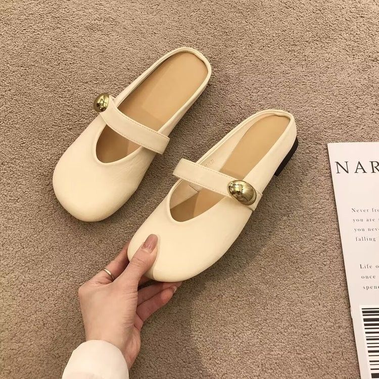 Soft Bottom Bag Head Slippers Women's Outer Wear 2025 Summer New Lazy Word with Inner Height Increase Half Slippers Soft Cute Round Head