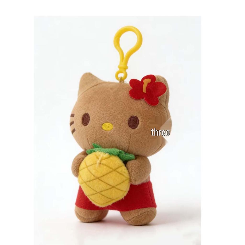 Adorable Cartoon Black Cat Plush Keyring with Surfing Beach Ring Pendant