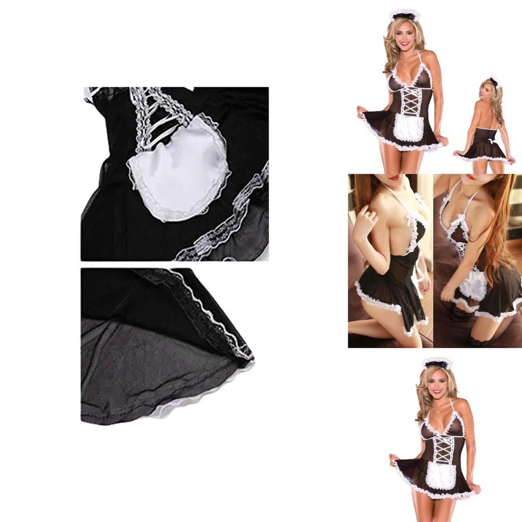Sexy Lace Lingerie French Maid Cosplay Costume Set Halloween Party Outfit