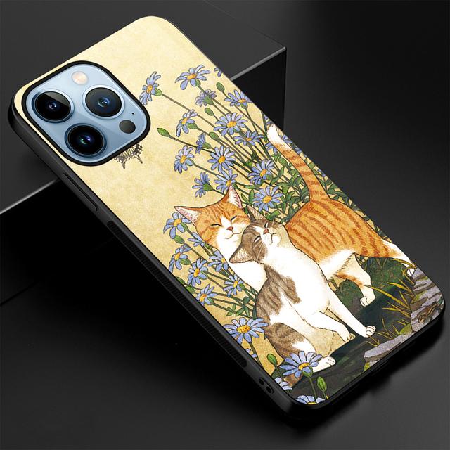 Cartoon Cute Cat Case for Iphone 14 13 11 12 Pro Max Mini Xs Xr X 7 8 6s Plus Se 2022 Tempered Glass Cover Animal Fundas