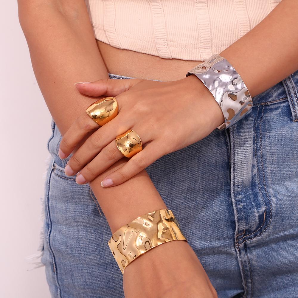 MamacitaSlay Exaggerate 32MM Width Beat Grain Geometric Bangles Party Stainless Steel Waterproof Jewelry High Quality Bracelets