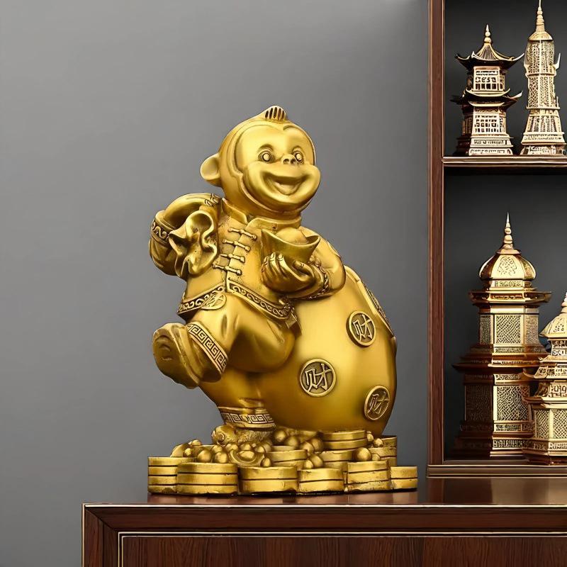 Town House Golden Monkey Zodiac Figurine: Treasure-Offering Monkey Desktop Ornament