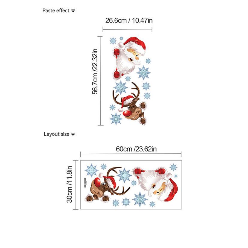 1 Pcs Santa Claus Reindeer Door Stickers Living Room Bedroom Festive Atmosphere Background Decoration Wall Stickers