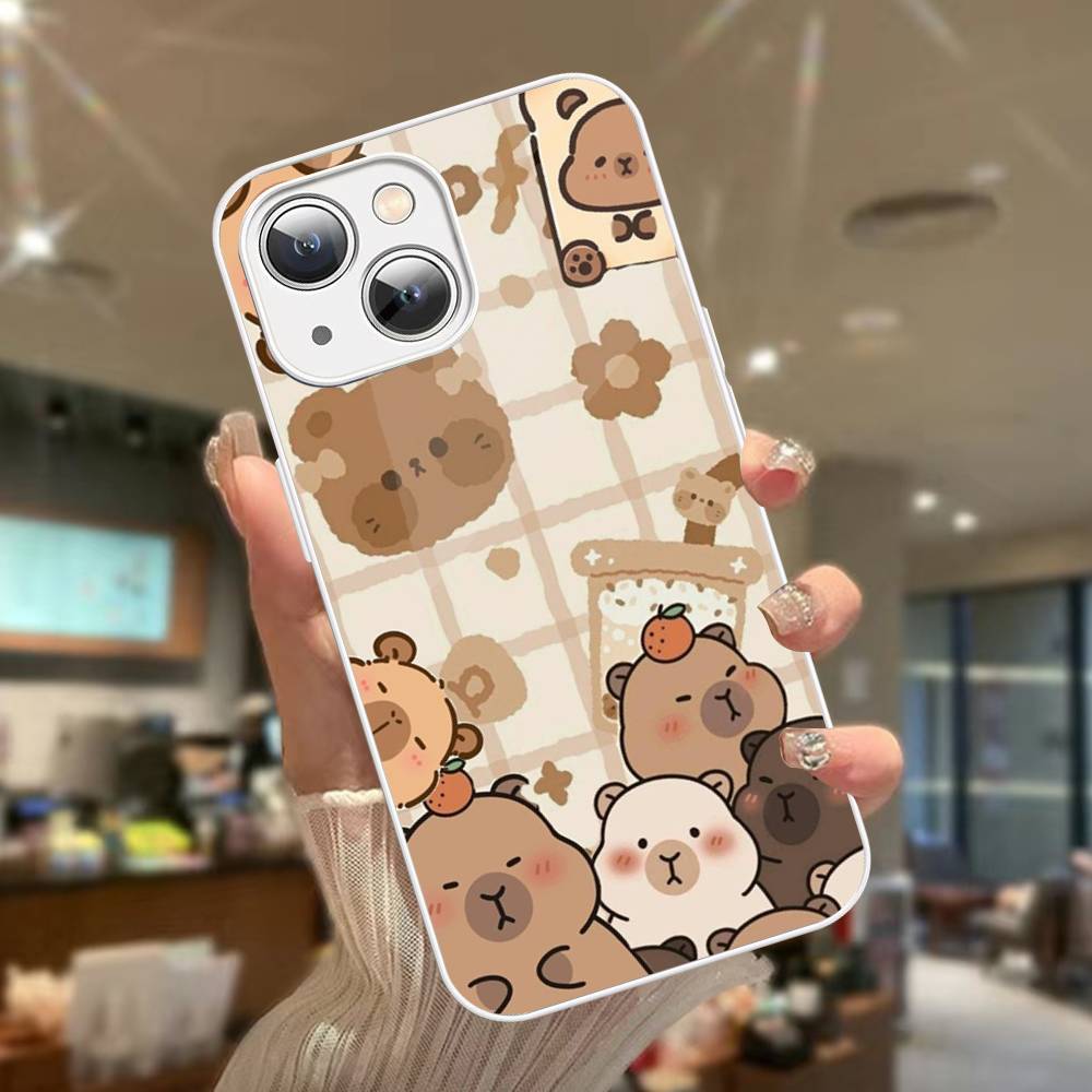 Cute Capybara For IPhone 14 13 12 Mini 11 Pro XS Max X XR 14 Plus Tempered Glass Cover