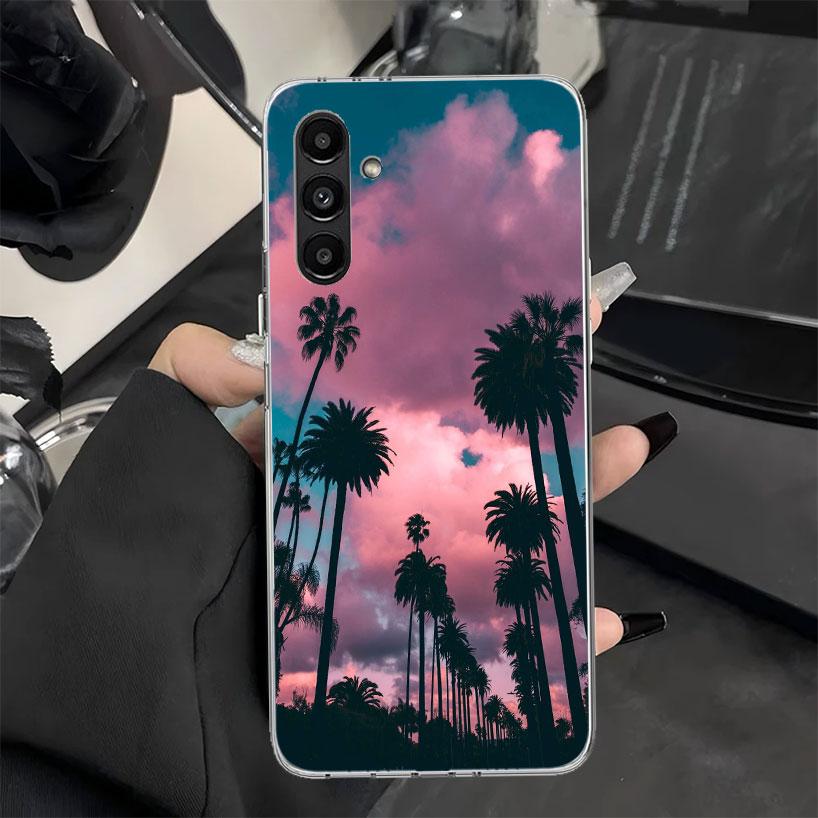Palm Leaves Sunset Summer Scenery Phone Case for Samsung Galaxy A17 A16 A26 A36 A56 A15 A14 A13 A55 A54 A53 A35 A34 A33 A25 A24