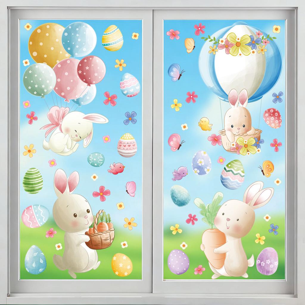 Easter Stickers for Windows Glass Kitchen 2026 New Easter Egg Bunny Decoration Removable Waterproof Holiday Decorations