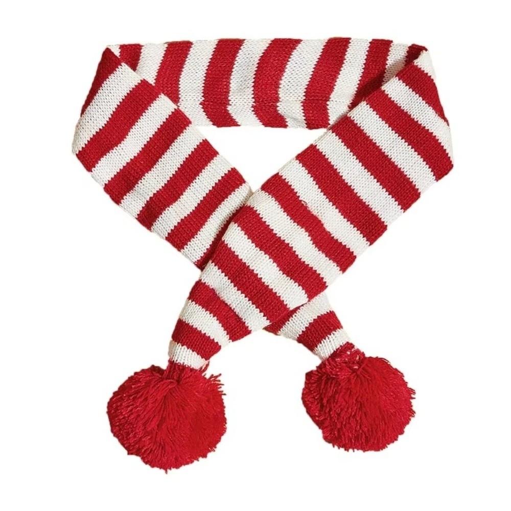 Striped Pet Christmas Scarf with Hair Ball Christmas Pet Scarf Stylish Pet Holiday Scarf for Pets