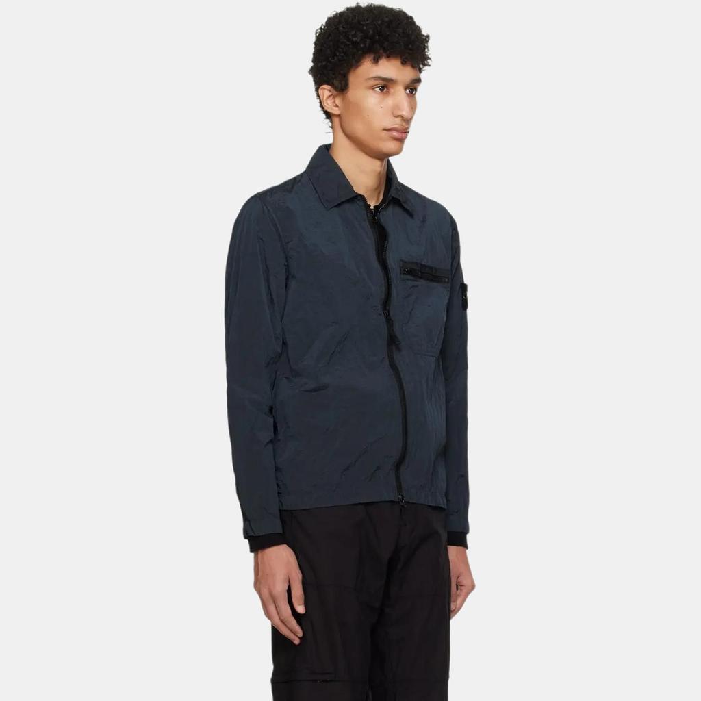 STONE ISLAND Ss24 Nylon Metal Lightweight Solid Color Polo Collar Single Pocket Logo Long Sleeve Jacket Men Jackets Gray Blue 801511219-V0024