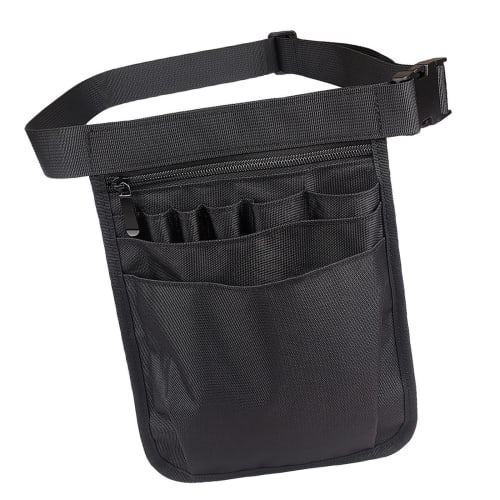 Samcos Nylon Waist Pouch, Tool Bag, Apron Bag, Waist Bag with Belt, Multi-Purpose Pockets (Black) for Childcare, Work, and More