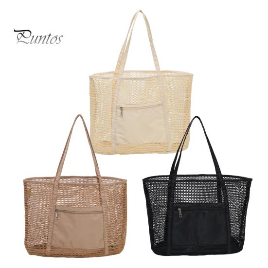 Beach Bag Large Capacity Summer Travel Mesh Tote Bag with Large Pocket Sand-proof Woven Shoulder Handbag