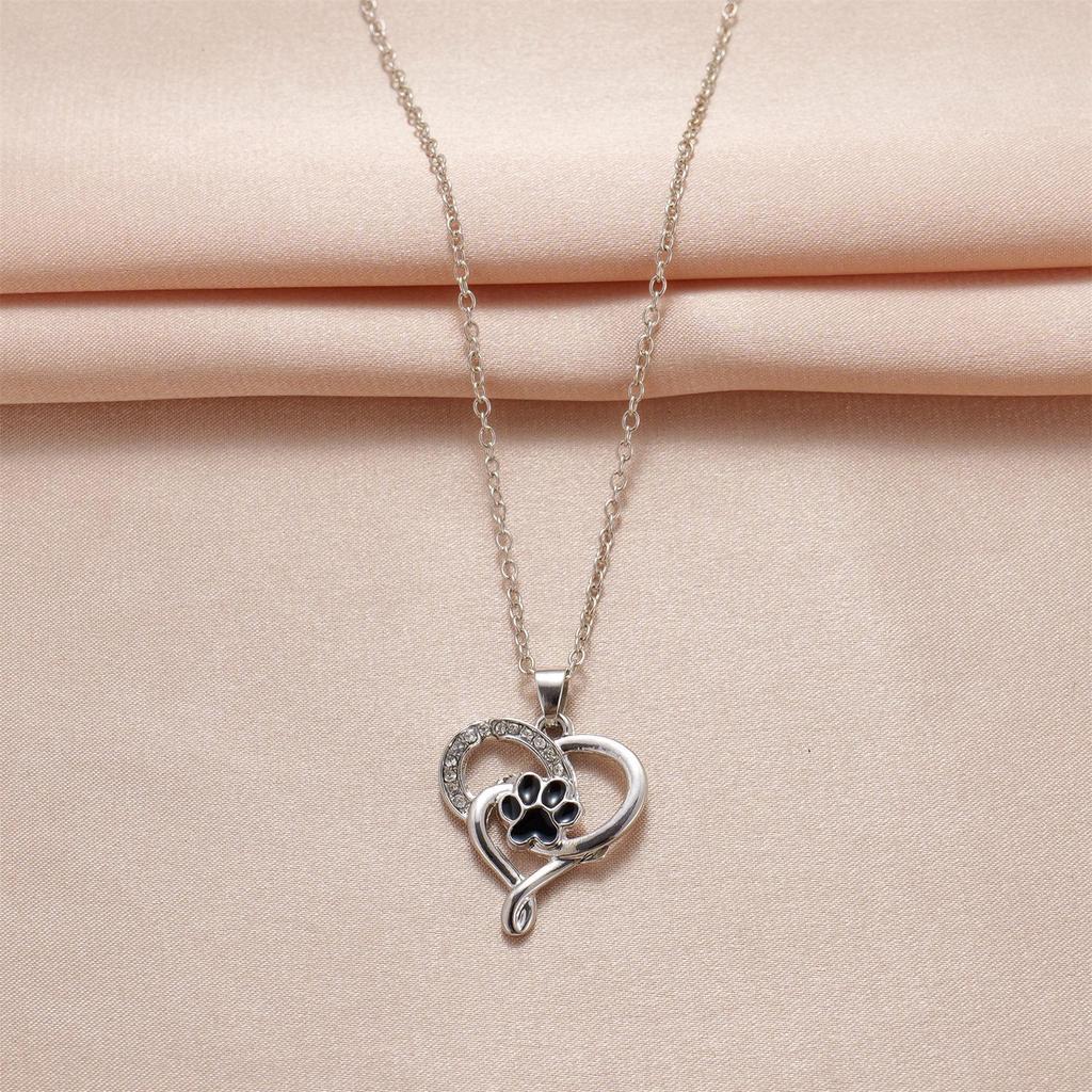 European-American Style Paw Print Heart Pendant Necklace for Dogs