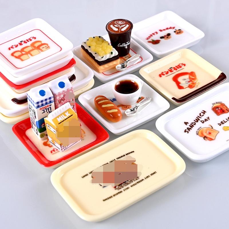 1/12 10Pcs Dollhouse Cartoon Mini Tray Dishes Set Dollhouse Simulation Kitchen Decoration Toy Kid Pretend Play Toys
