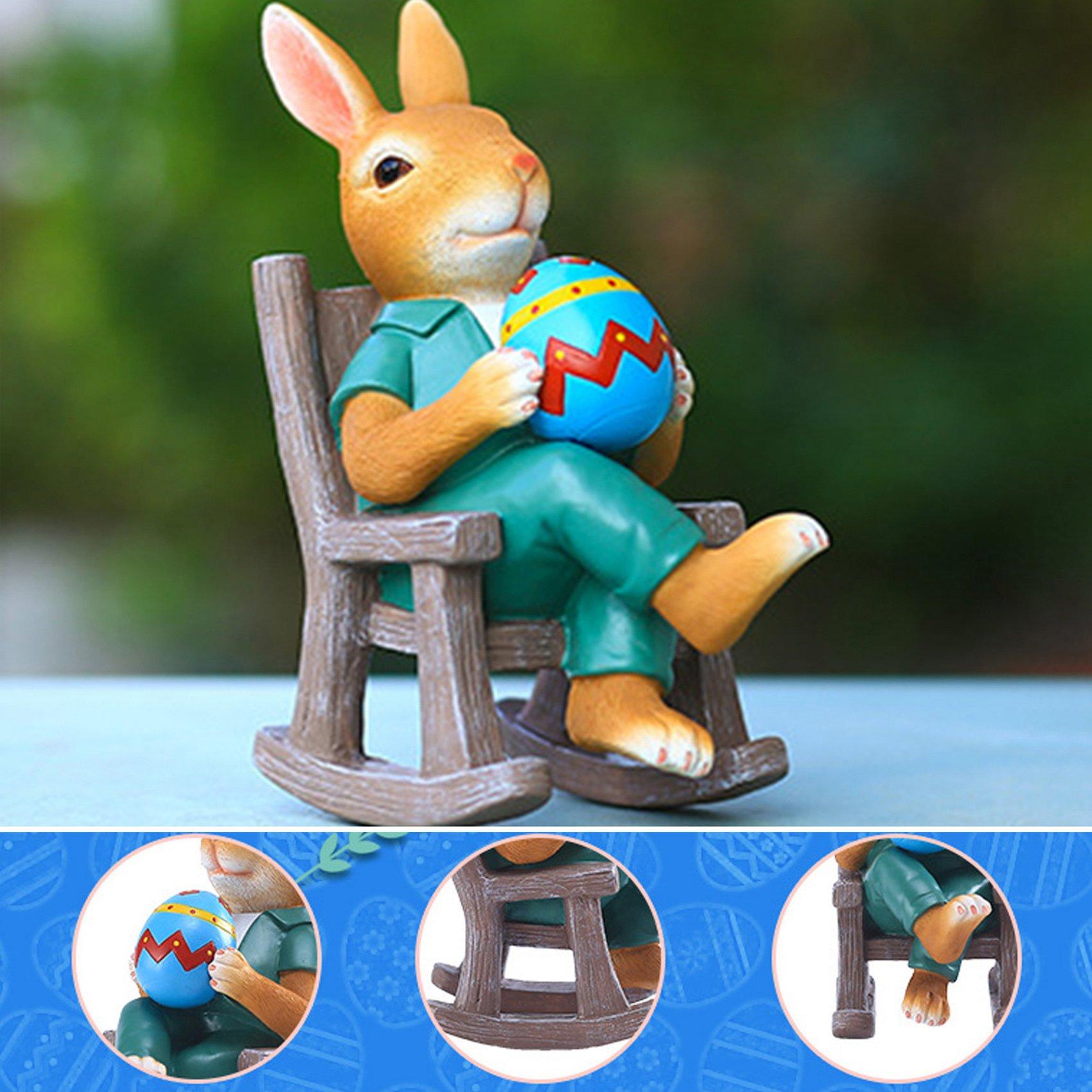 

Easter Bunny Statue Resin Figurine Handmade With Egg In Rocking Chair Figurine Ornaments For Garden Home Decor