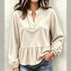 Women's Casual Corduroy V-Neck Ruffle Long Sleeve Top