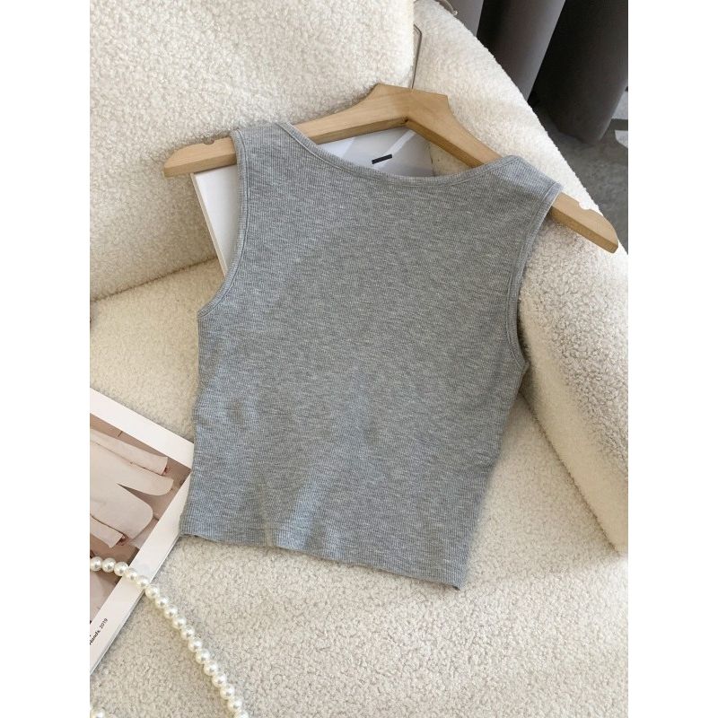 K-style Fashion round Neck White Beauty Back Short Small Sling Sleeveless Vest with Chest Pad Inner Wear Black Primer Outwear