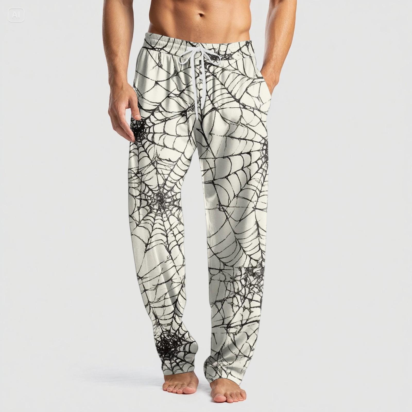 

Мужские вязаные повседневные брюки с карманом и принтом на Хэллоуин, пижамные брюки M бежевый