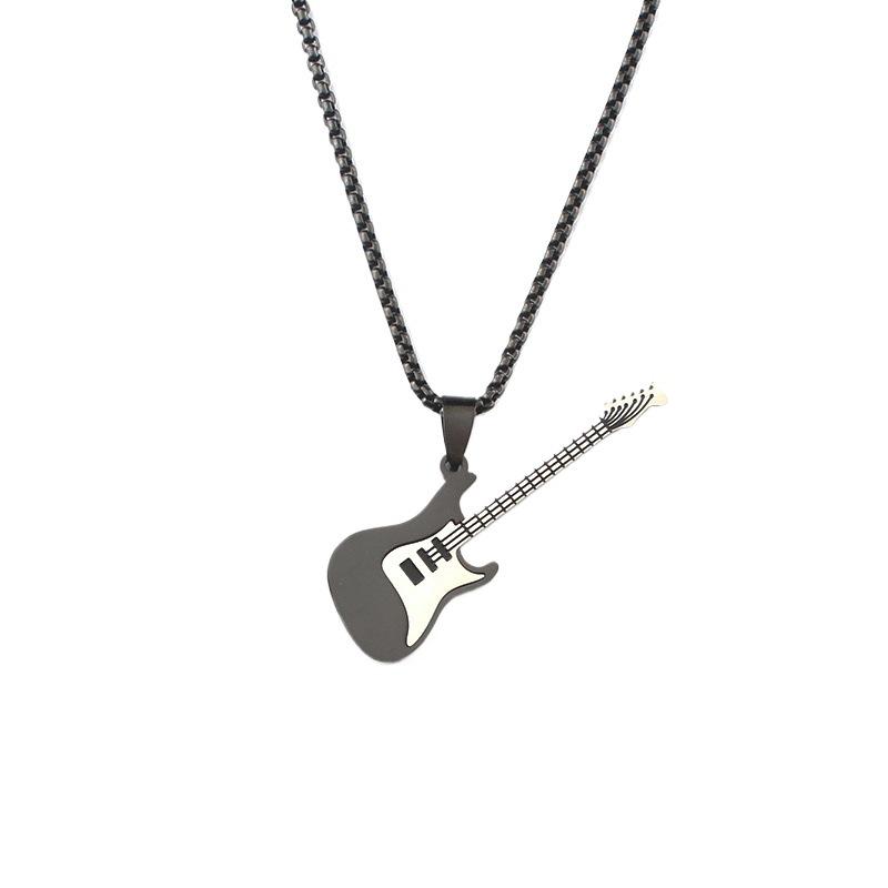 Herren & Damen Edelstahl Gitarren Anhänger Halskette, Einfaches Mode Design, Nicht Verblassend.