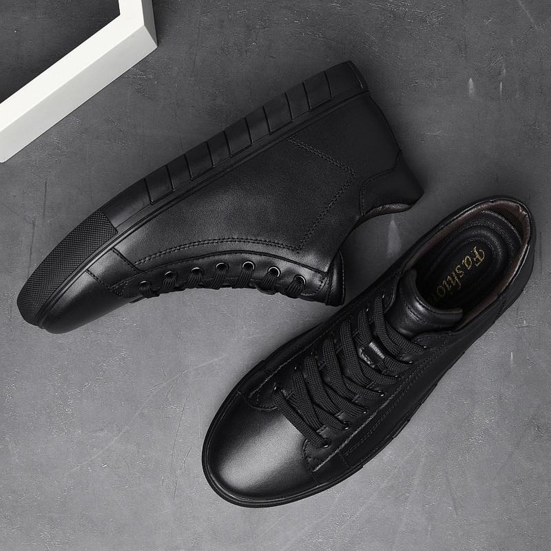 Leather Increased Height British Shoes Massage Soles for Men's Fashionable High Top Shoes Winter Plush Men's Sports Shoes