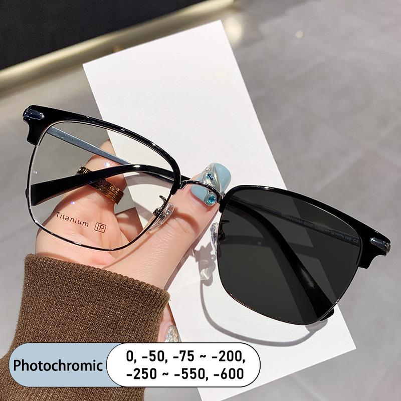 Brand Design Eyebrows Eyeglass Frame Anti Blue Light Prescription Myopia Glasses Photochromic 0~-600 for Men Women