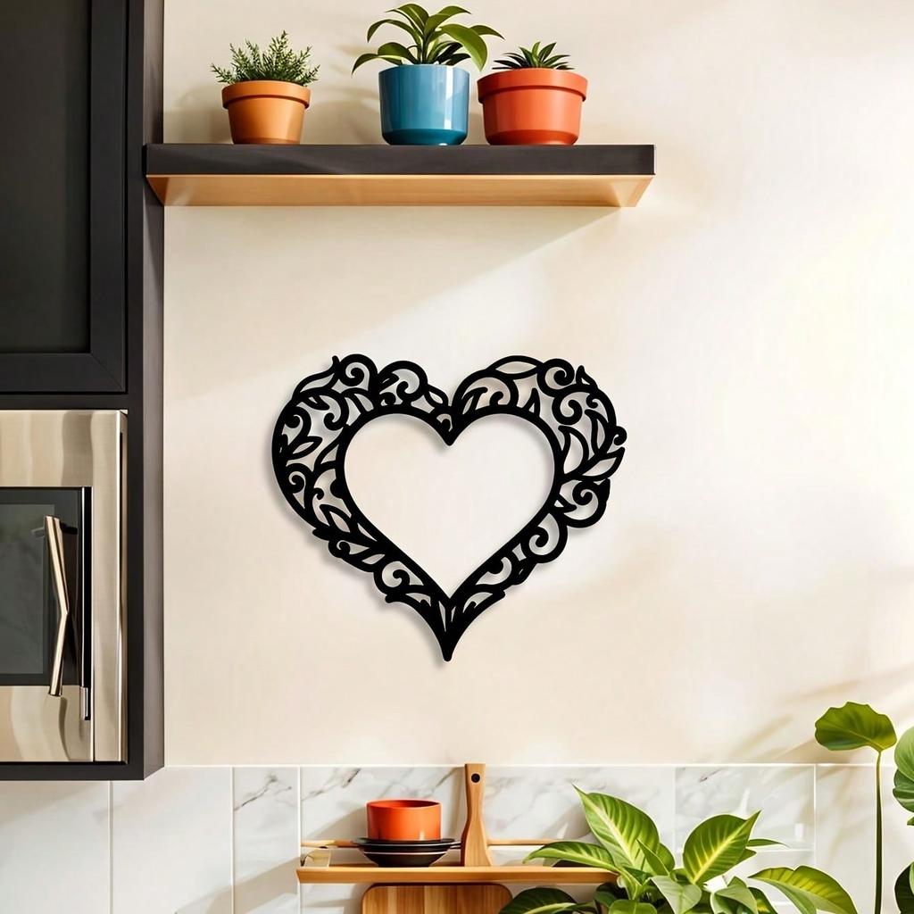 Iron Heart Wall Art Elegant Flat Swirl Design Romantic Decor Home Gift