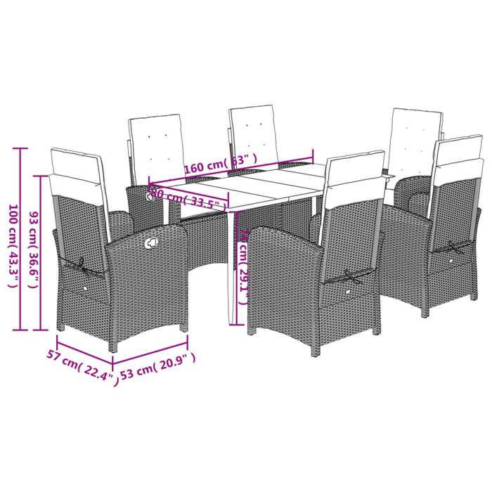 VidaXL 7-Piece Garden Dining Set with Cushions, Table and Chairs with Adjustable Backrest, Outdoor Patio Furniture 3212315