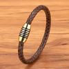 Punk Men Leather Bracelet Hand-woven Braided Stainless Steel Clasp Male Jewelry Gift for Birthday Valentine