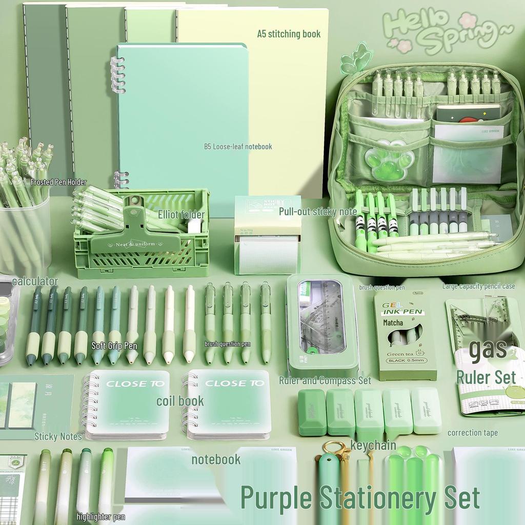 Green Back-to-School Stationery Gift Set for First Graders - Ideal Birthday Present for Girls