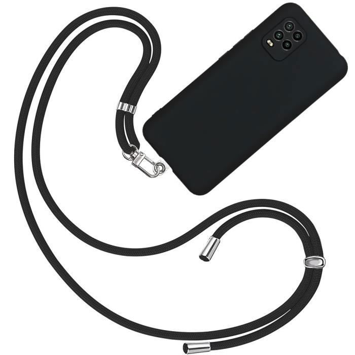 Coque de Protection - E.F.CONNECTION - Xiaomi 10T Lite - Silicone Souple - Bandoulière Noir - Couleur Unie