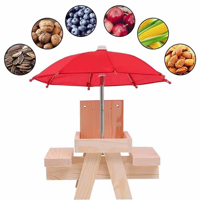Practical-Squirrel Feeder Picnic Table With Umbrella,Wooden Squirrel Feeders For Outside,Cute Chipmunk Feeder+Solid Structure A