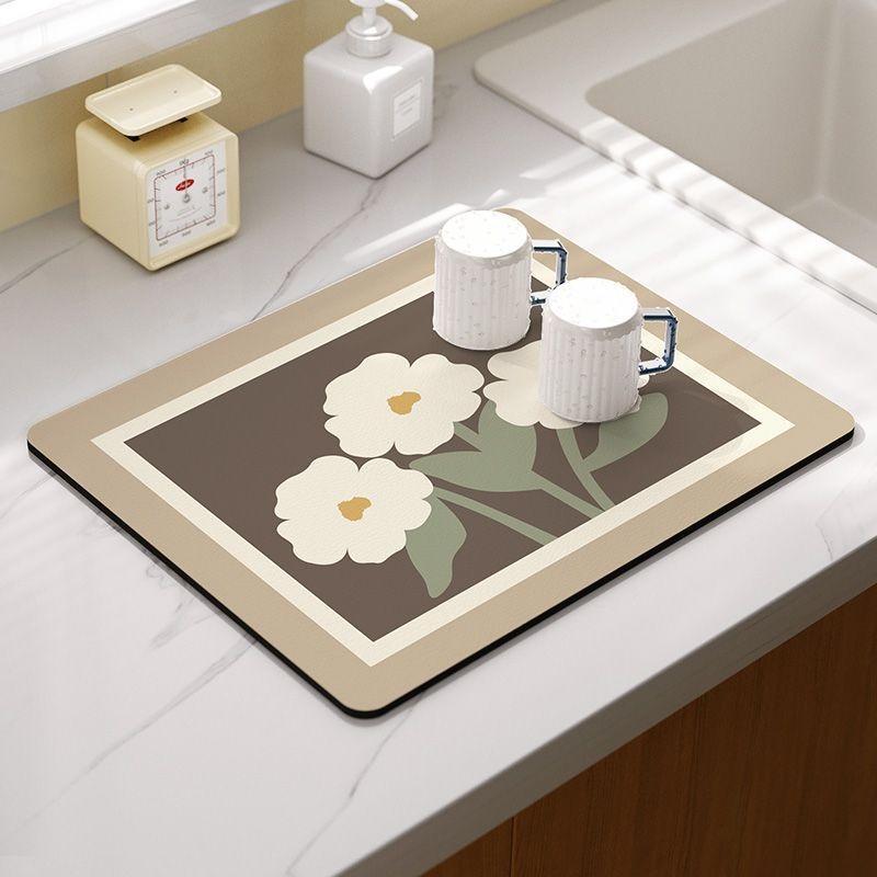 Summer Fruit Flower Kitchen Drainage Mat Retro Style Tableware Drying Mat Absorbent Meal Mat Drainage Tableware Mat Accessories