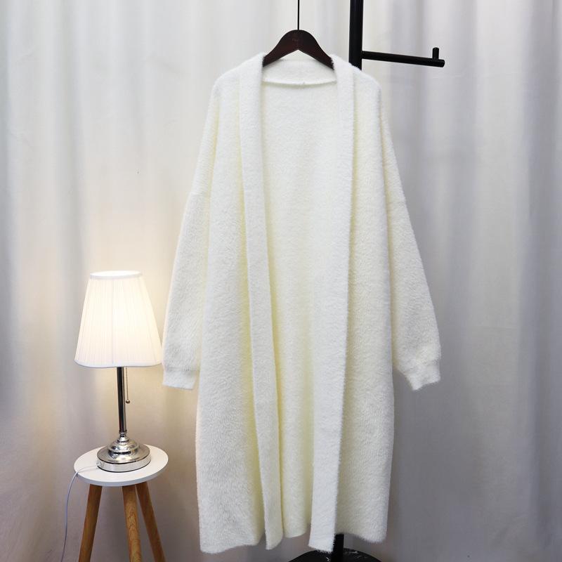 Imitation mink velvet knitted cardigan women's autumn and winter new medium and long temperament loose lazy wind sweater jacket