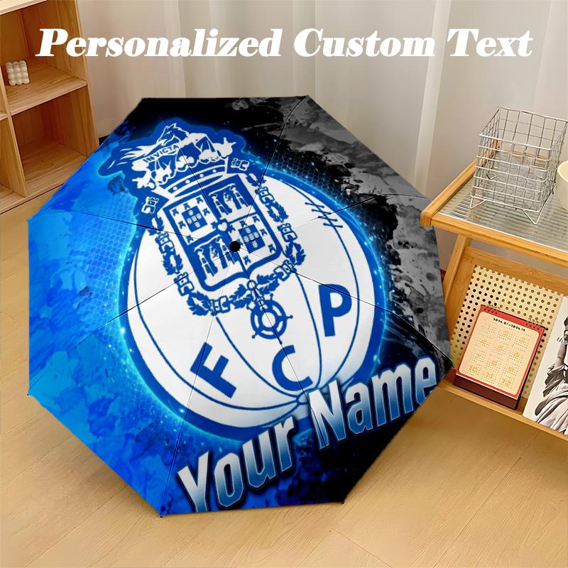 8 Rib Auto Folding Umbrella FC Porto Print Custom Name Text Portable Rain Gear