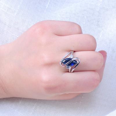 Personalisierter Modischer Trendiger Pferdeaugen-Set mit Zirkon Kupferring, S-förmiger Saphirsteinring