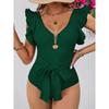 2025 New Sexy Ruffle Soild V-neck One Piece Strappy Slimming Swimwear Women  Swimsuit Deep-V Bathing Suit Beach Wear Monokini