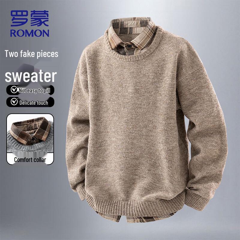 ROMON Men's Faux Two-Piece Knit Pullover